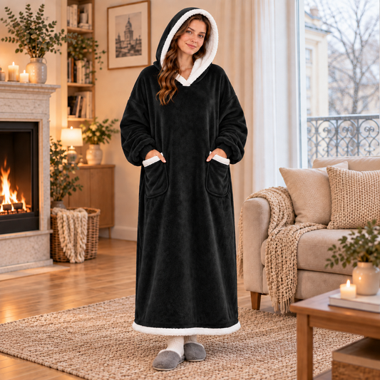 Long hooded wearable blanket, Black, supplier size 150 cm